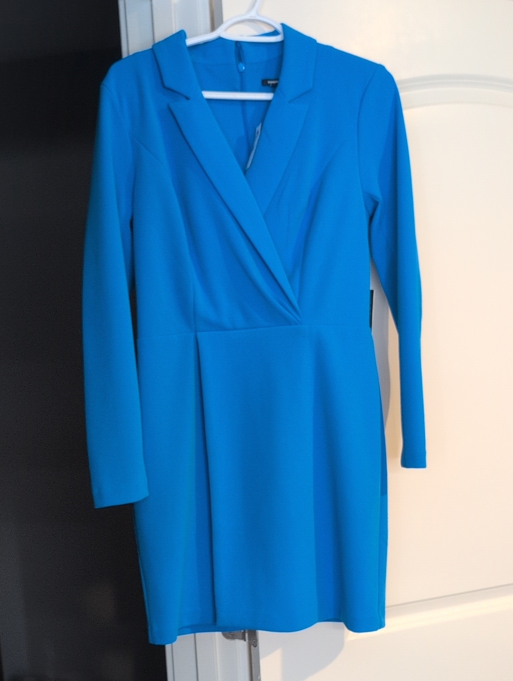 Express Vibrant Blue Long-Sleeve Wrap-Front Dress